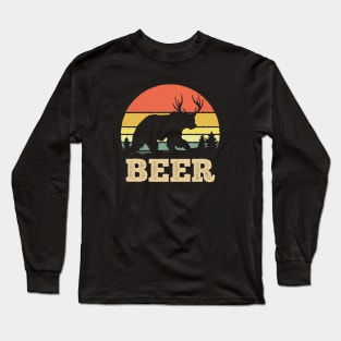 Vintage Sunset Beer Bear Funny Pun Long Sleeve T-Shirt